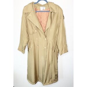 Vintage The Flight Club Tan Pure Silk‎ Double Breasted Trench Coat Size M